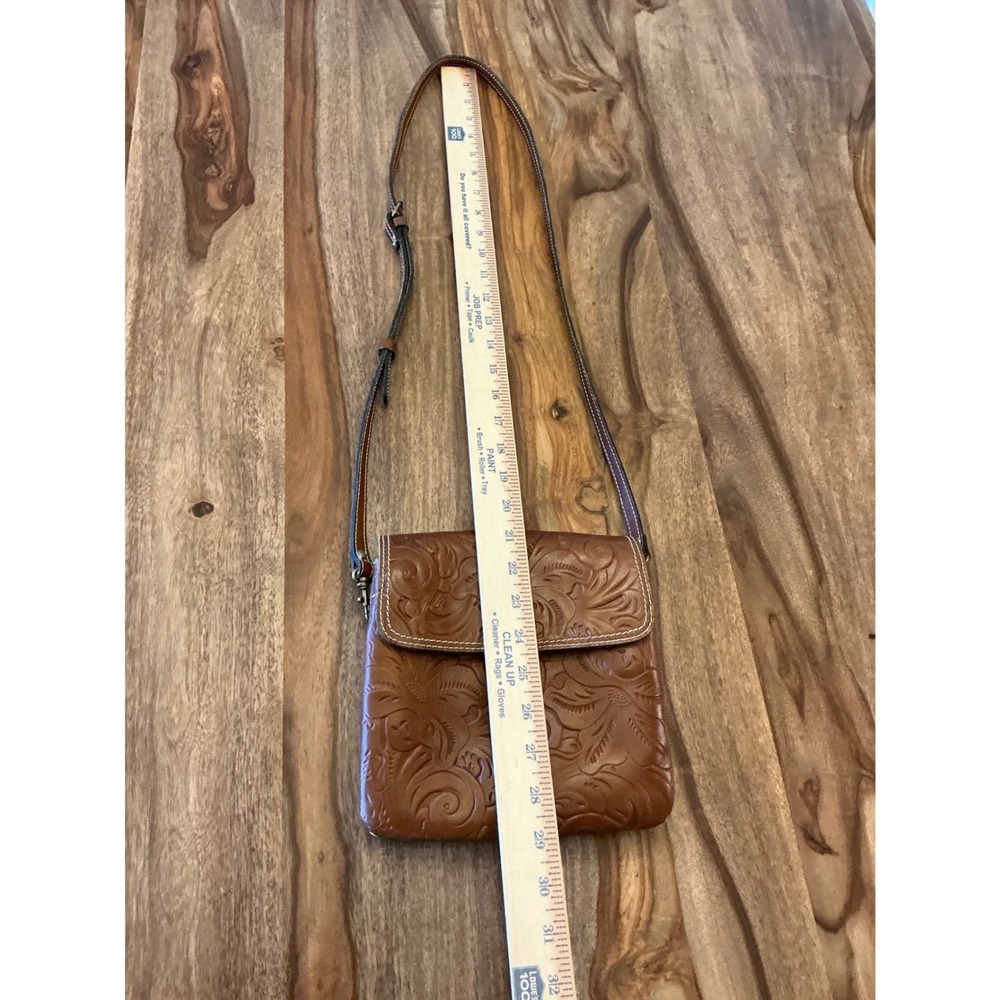 Patricia Nash Balluri Tooled Leather Crossbody Bag Cognac Floral Embossed Brown - Picture 5 of 15
